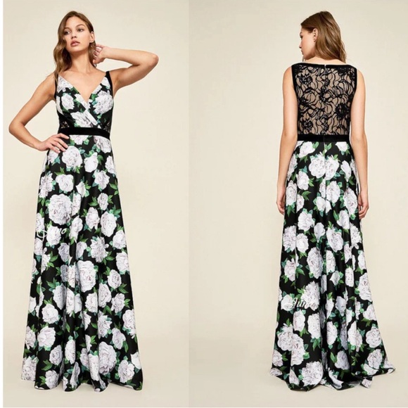 NWT Tadashi Shoji Floral Neoprene Lace Back Aline Gown Dresses - Picture 2 of 12